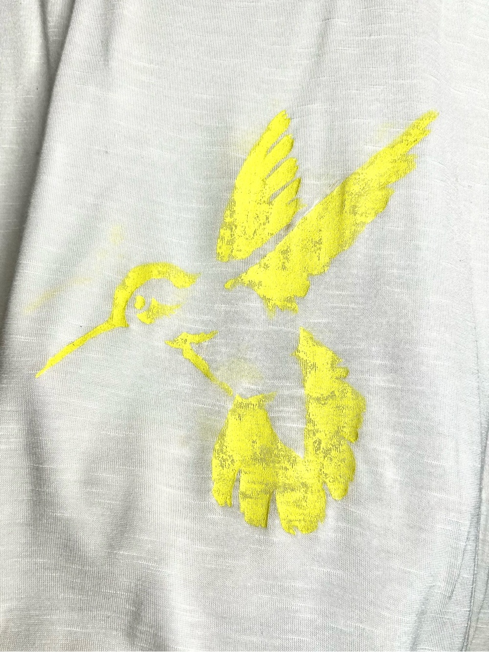 UpCycled Hand Printed Yellow Hummingbird White Sleeveless Drop Waist Blouse Tank